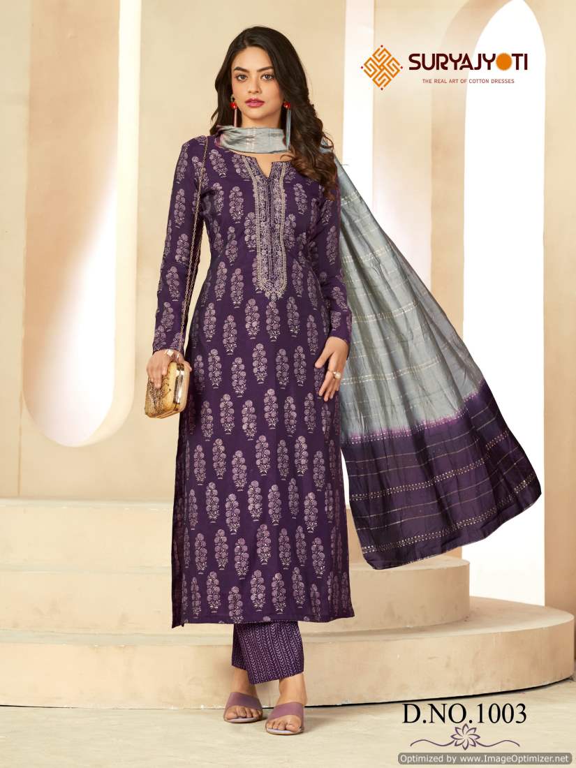 Phalguni Vol 1 By Suryajyoti Chanderi Foil Printed Dress Material Wholesale Shop In Surat
